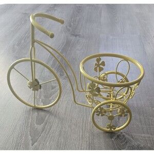 Tricycle Planter Metal Plant Stand Basket Yellow Flower Pot Spring Garden Decor